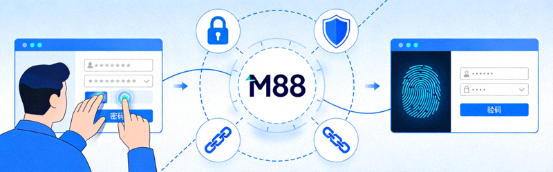 Animasi ilustrasi keamanan akses dan verifikasi tautan M88